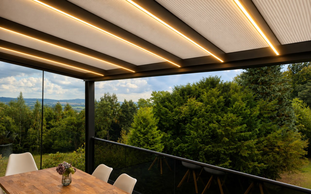 LED-Beleuchtungsprofile in einer Terrassenüberdachung